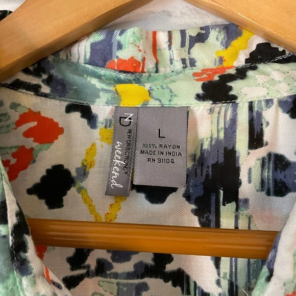 Multi Color Long Roll Tab Sleeve Button Down Women's Large L - Picture 8 of 9